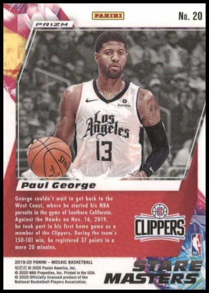 2019-20 panini mosaic paul george stare masters silver mosaic prizm